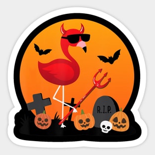 Cute Funny Devil Flamingo Lover Pumpkin Halloween Party Sticker